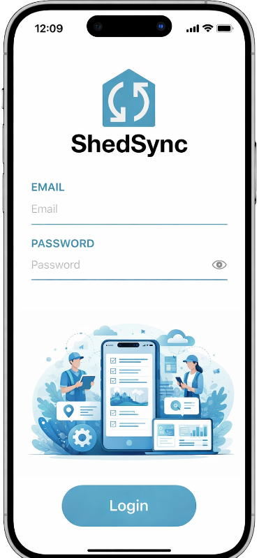 ShedSync mobile app login screen